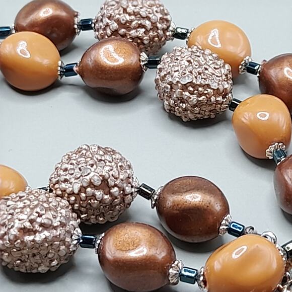 Vintage Japan Taupe Art Bead Necklace, Two Strands, 1950s, 23 Inches - Picture 13 of 14